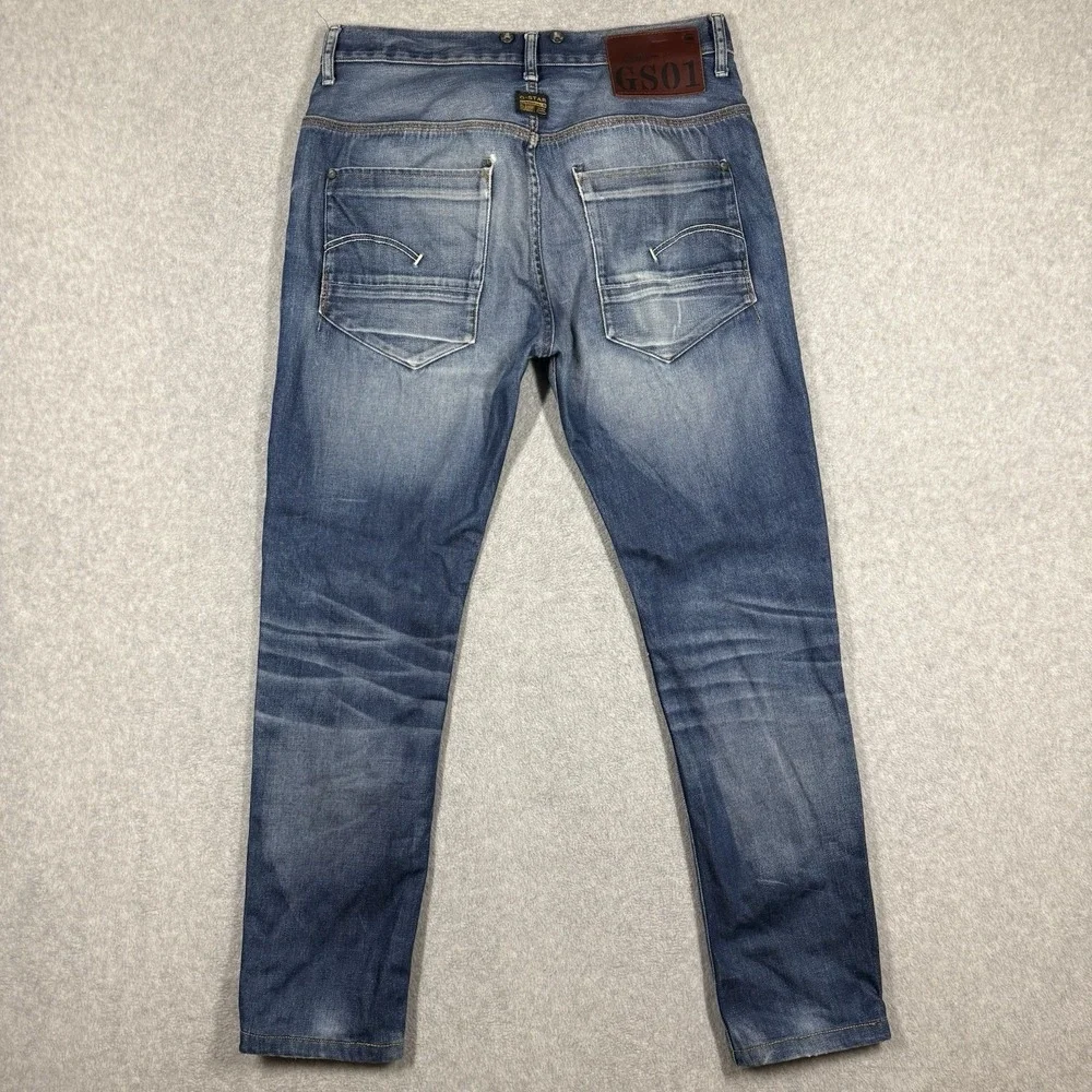 G Star Raw Jeans Mens 33x30 Blue New Radar Tapered Braces Suspender Buttons Hem‎